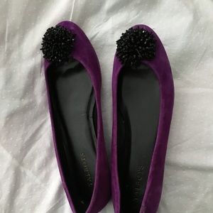 Talbots Violet Purple Flat Comfort Shoe Black Bow